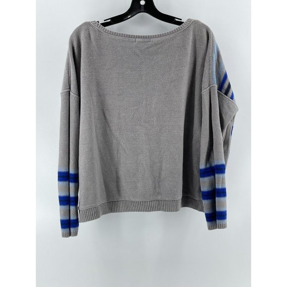 DKNY Women's Gray Striped Knit Baggy Sweater Long Sleeve Size Medium Boho - Picture 3 of 8